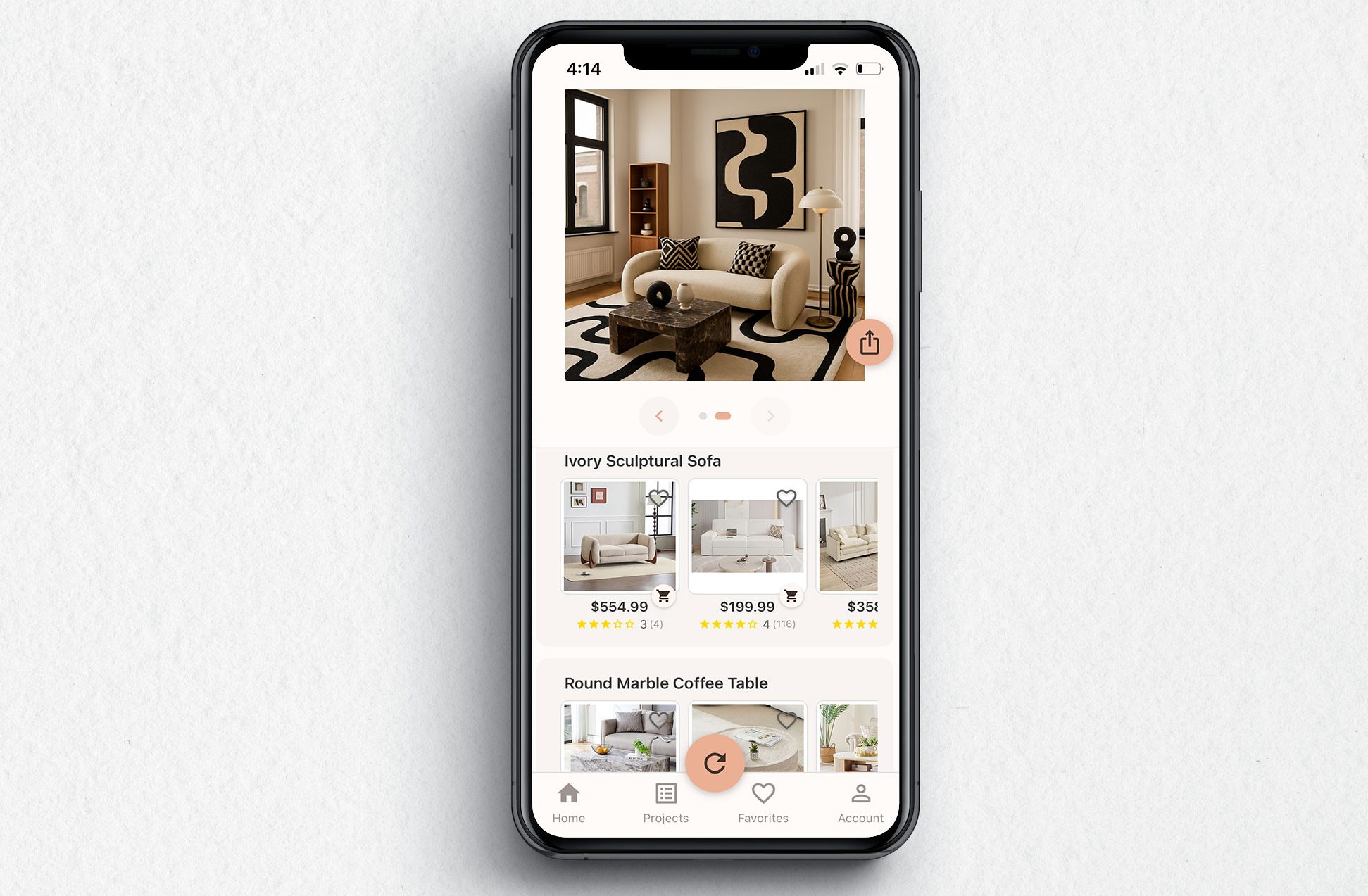 example of the Zine app results screen with generated image and shoppable links